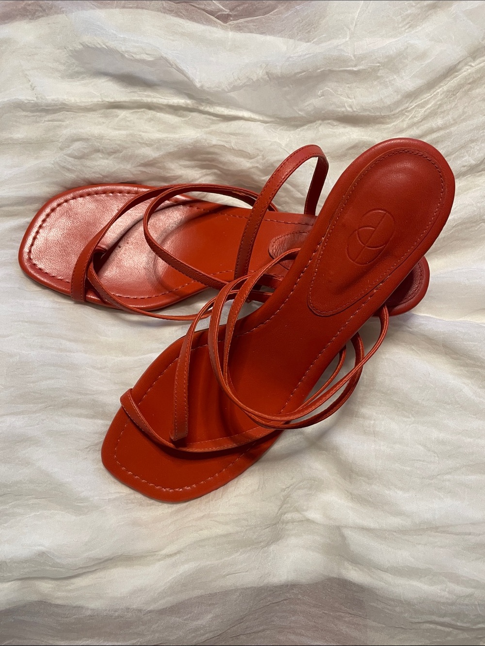 Minimalist Red Strappy Square-Toe Sandals